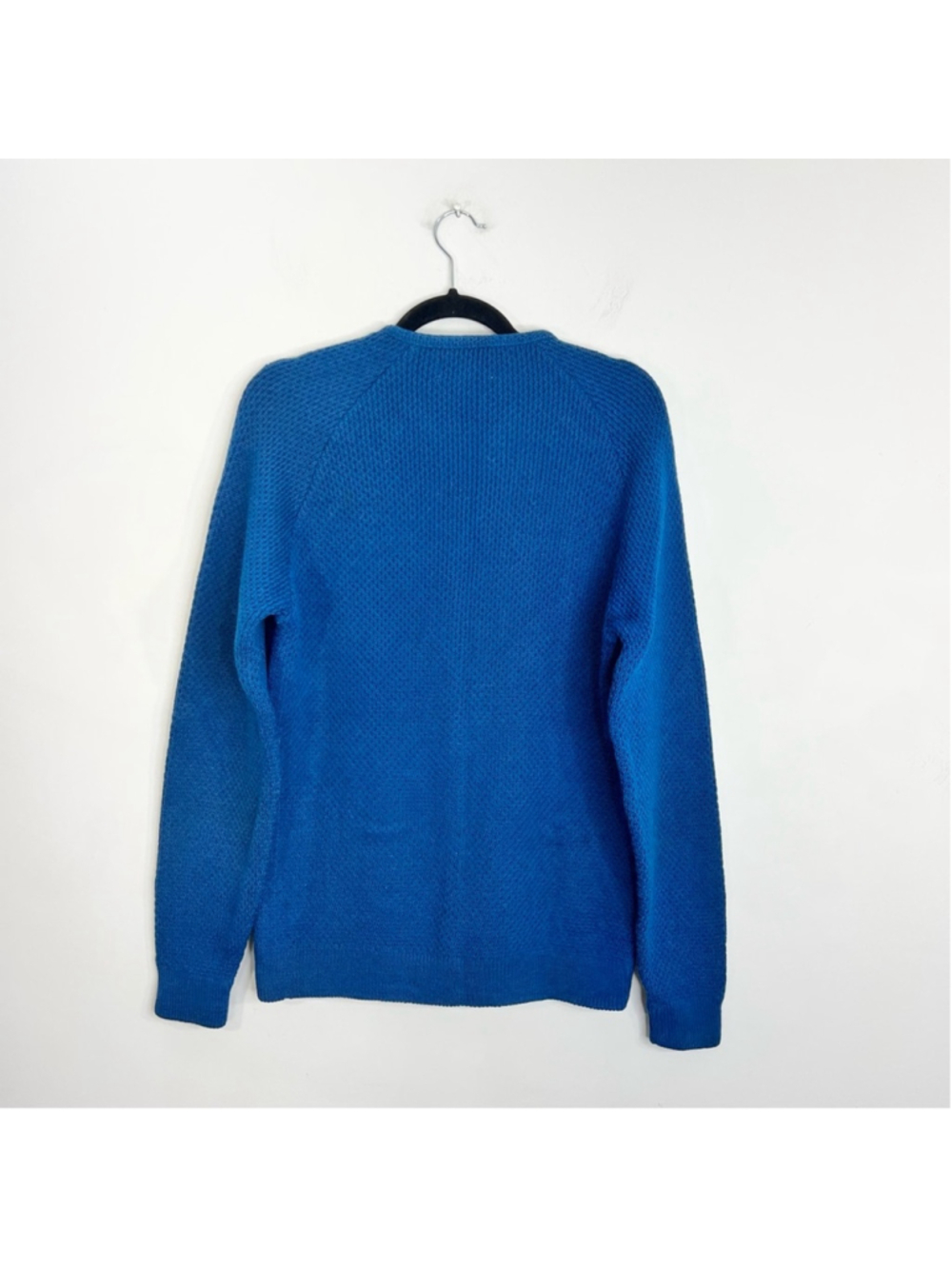 Vintage 50s 60s pure wool cobalt blue cable knit grandpa cardigan sweater L - Picture 3 of 13